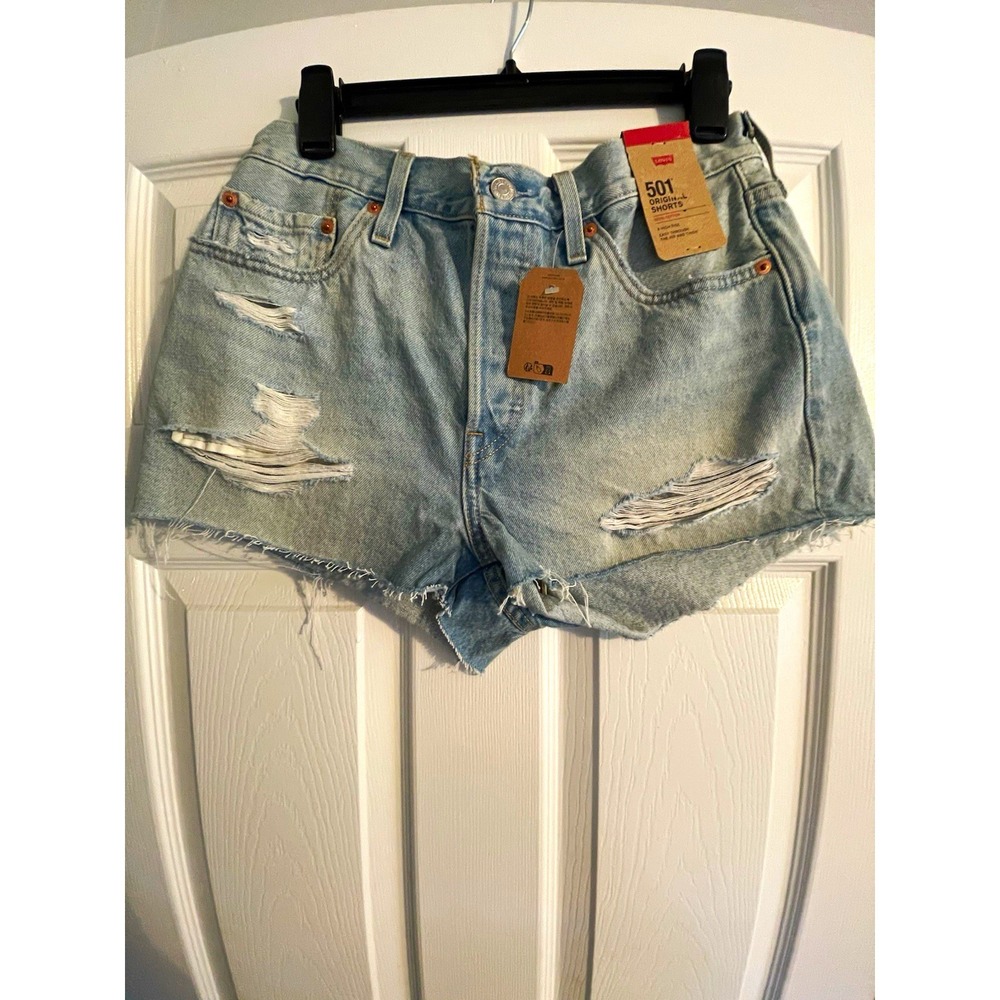 Levi's 501 Original Women's High Rise Light Wash button fly Cut Off Shorts 29